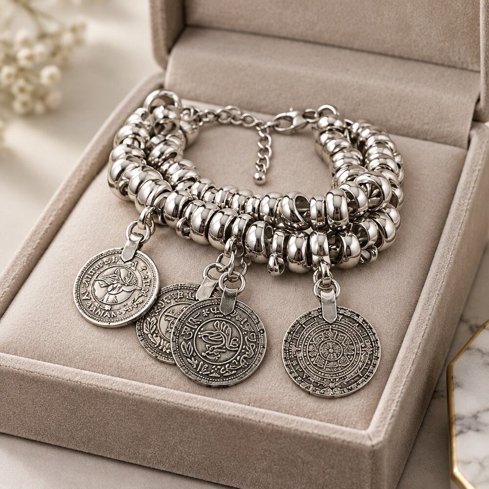 Nova Bohemian Coin Charm Statement Bracelet